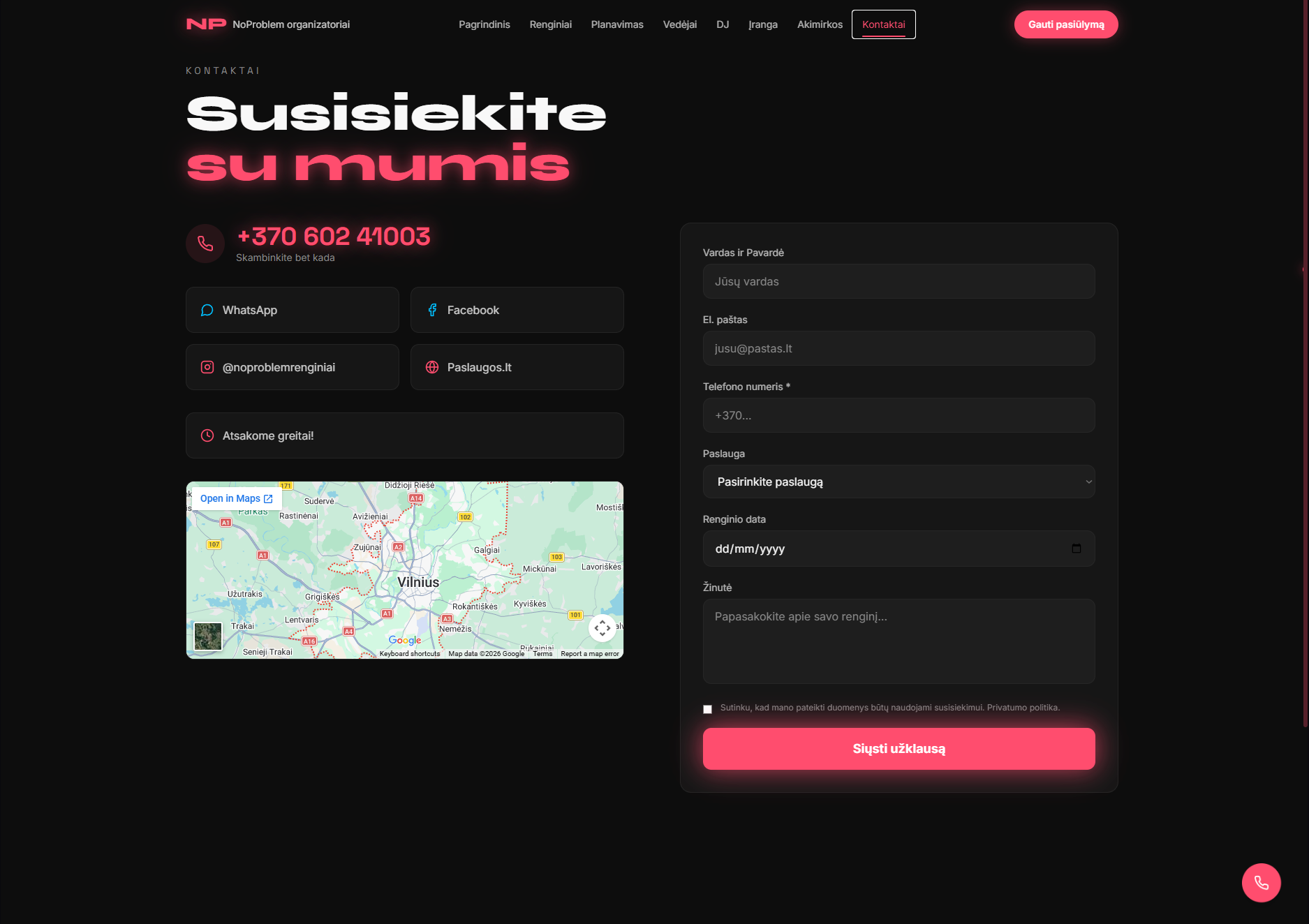 NoProblem organizatoriai ekrano vaizdas 3